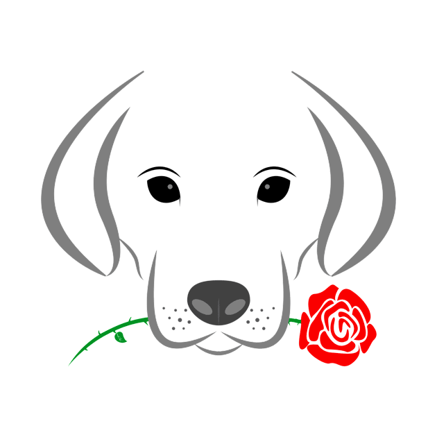 Rescue Puppy Valentine's Day, cute Puppy with Rose in mouth by BazaBerry