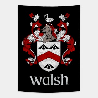 Walsh Family aName / Faded Style Family Crest Coat Of Arms Design Tapestry