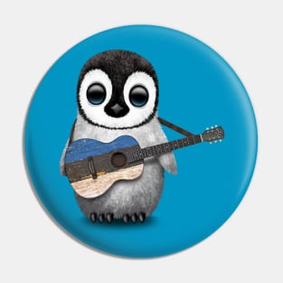 Baby Penguin Playing Estonian Flag Guitar Pin