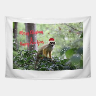 Black-capped squirrel monkey - Merry Christmas & Happy New Year Tapestry