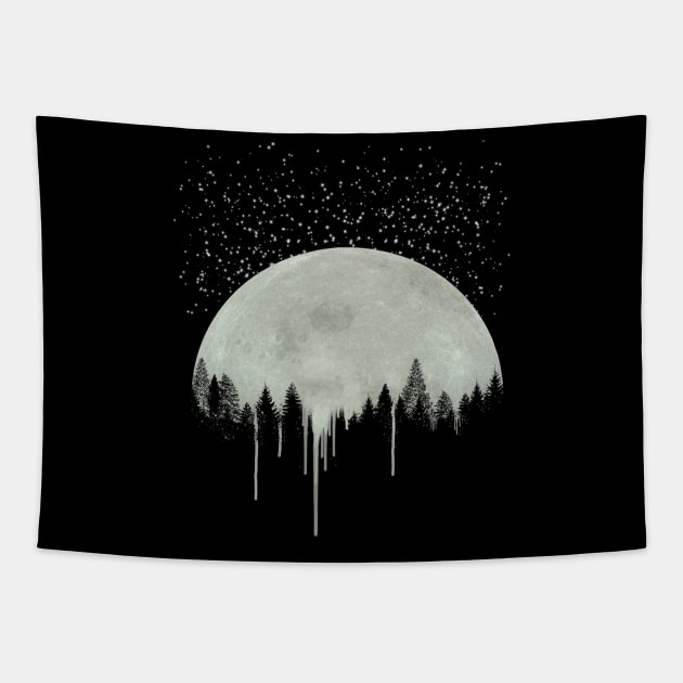 Full Moon Art, Forest Trees Silhouette, Dripping Paint, Gray, Gift Idea, For her, For Him, Moon Phases, Stary Night, Stars Tapestry by joannejgg