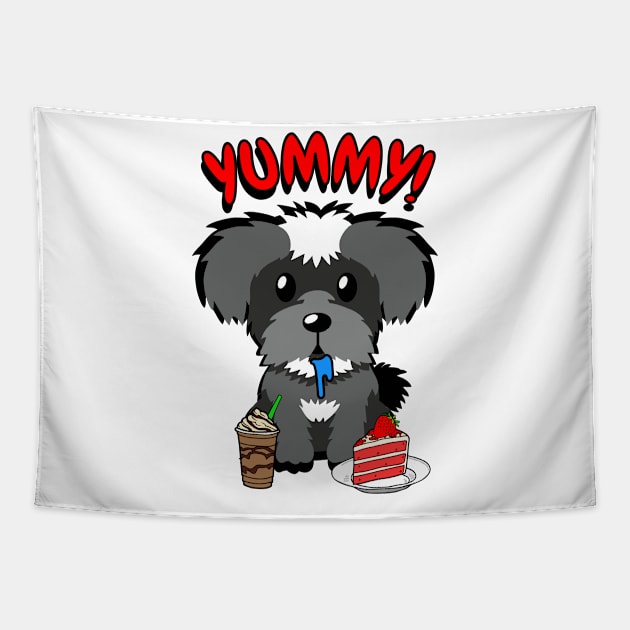 Cute schnauzer dog is having coffee and cake Tapestry by Pet Station