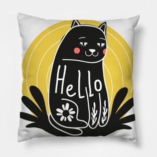 Hello - Cute black Cat Pillow