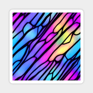 Black Wavy Lines on a Bright Frosted Liquid Multicolor gradient glass - Stained Glass Design Magnet