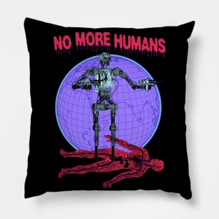 No More Humans Retro Sci Fi Robot Alien Futurism Cartoon Pillow