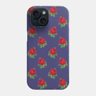 Red vintage roses on navy blue Phone Case