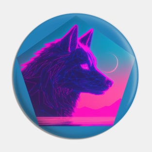 Retro Low Poly Vaporwave Wolf's Head Pin