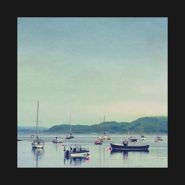 Scottish Coastline With Boats by BethsdaleArt