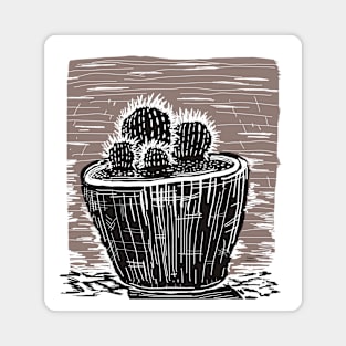 Barrel Cacti Woodcut Magnet