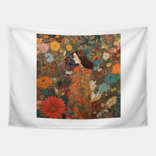 Woman surrounded by flowers 4. Tapestry by Newtaste-Store