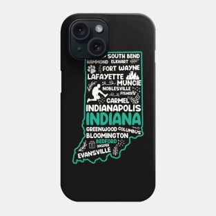 Bedford Indiana cute map Indianapolis, Fort Wayne, Evansville, Carmel, South Bend, Fishers, Bloomington, Hammond, Gary, Lafayette Phone Case