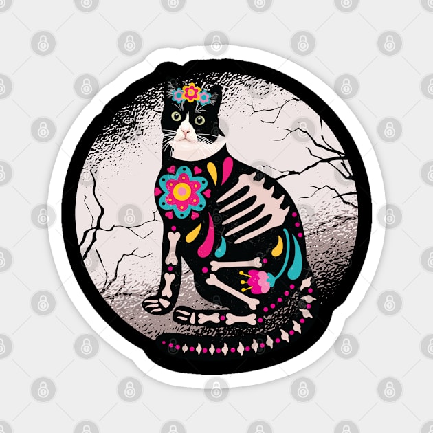 Dia De Los Muertos Skeletons Cat Mexican Day Of The Dead Magnet by Vixel Art