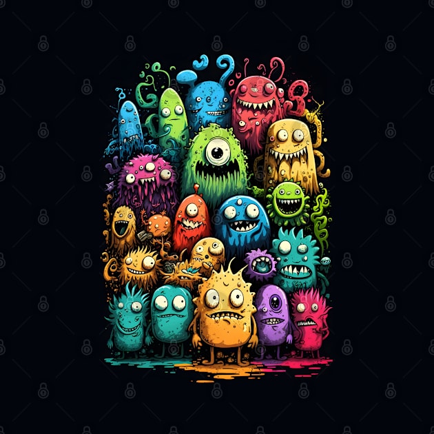 Colorful and Funny Monsters in Neon Watercolor Doodle Art Style by ToySenTao