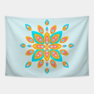 Orange and turquoise mid century mandala Tapestry