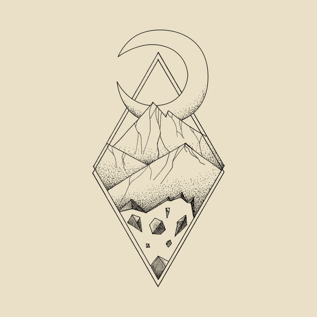 geometric mountain in a diamonds with moon tattoo style geometric mountain in a diamonds with moon tattoo style