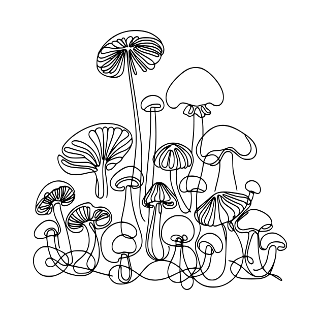 Mushrooms Line Drawing by little osaka shop