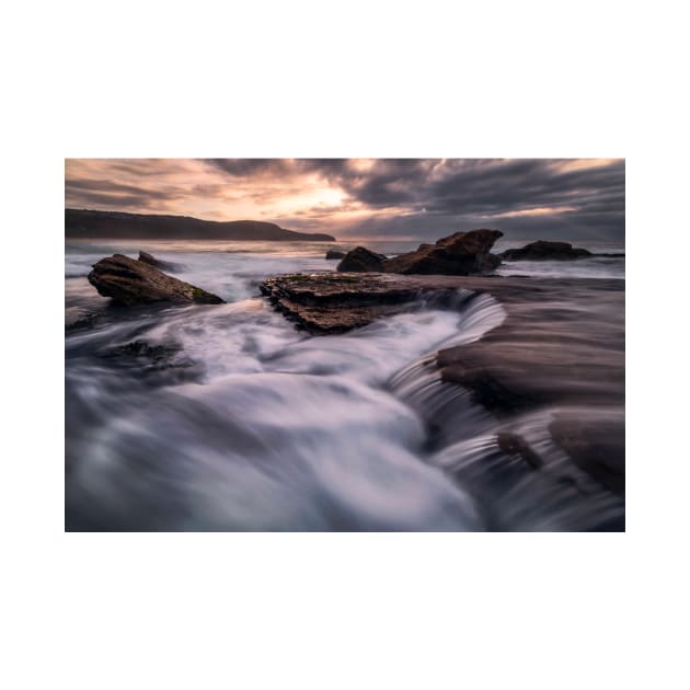 Water flowing over the rocks at Killcare Beach on NSW Central Coast by Geoff79