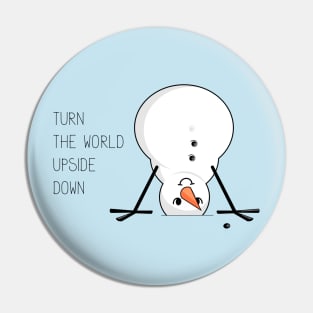 Cartoon snowman doing handstand Pin