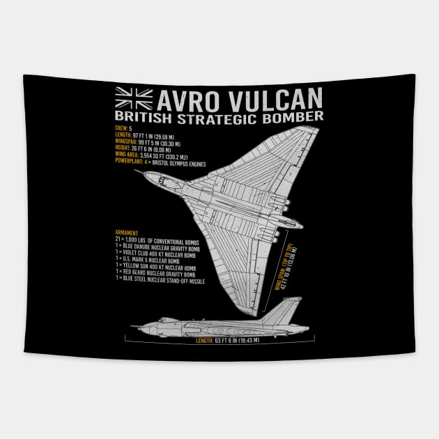 Vulcan Bomber UK Jet Aircraft RAF Airplane Plane Blueprint Tapestry by BeesTeez