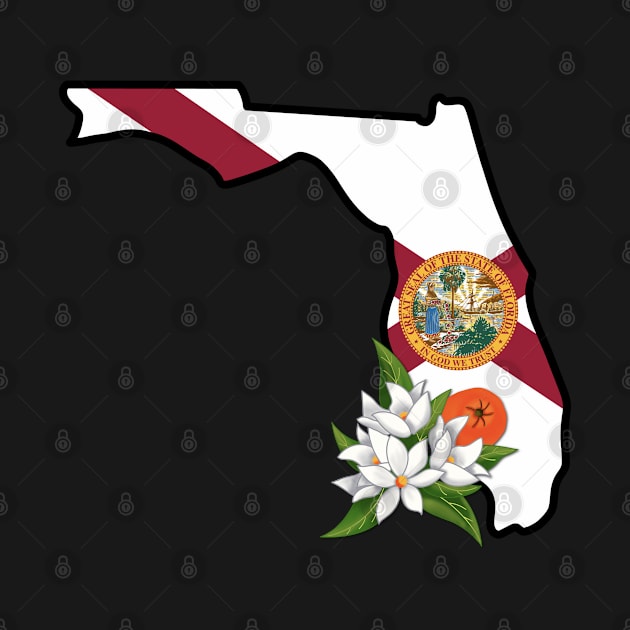State of Florida Flag with State Flower Orange Blossom by Gsallicat