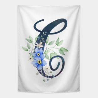 Floral Monogram C Wild Blue Flowers Tapestry