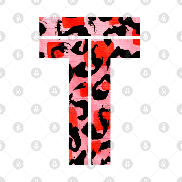 Letter T Watercolour Leopard Print Alphabet Red by Squeeb Creative