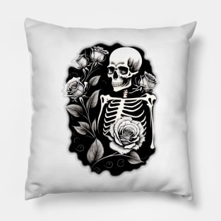 Romantic Skull and Roses Pillow