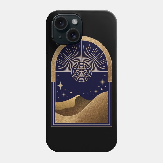 Mystical golden frame minimal style magical occult mystic elements evil eye stars and hills poster Phone Case by Modern Art