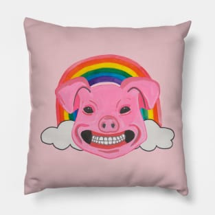 Pink pig head with rainbow Pillow