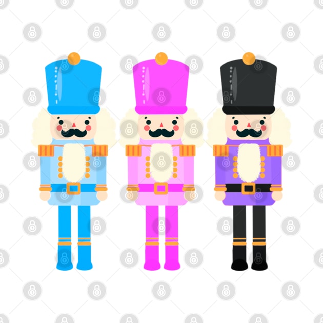Colorful Nutcracker Trio - Christmas Nutcrackers - Blue, Pink, and Purple - Graphic Art Illustration - Holiday Decor by Star Fragment Designs
