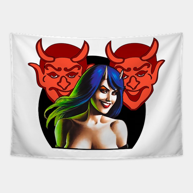 Devil girl with blue hair Tapestry by Marccelus