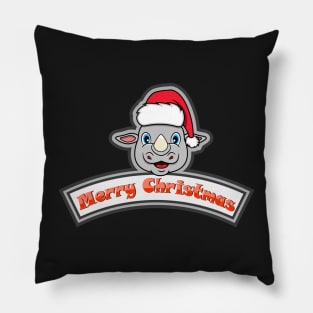 Sticker and Label Of  Rhino Character Design and Merry Christmas Text. Pillow