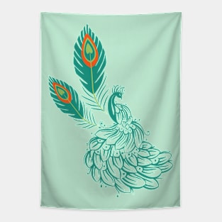 Peacock in tattoo style ( Print on front and back) Tapestry