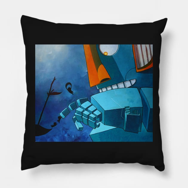 Blue robot house. Pillow by BatistaStudio