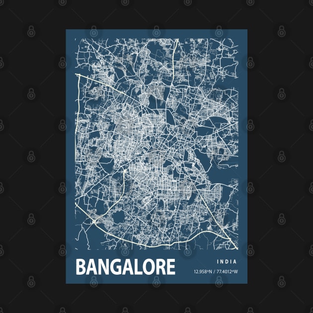 Bangalore Blueprint Street Map, Bangalore Colour Map Prints by tienstencil