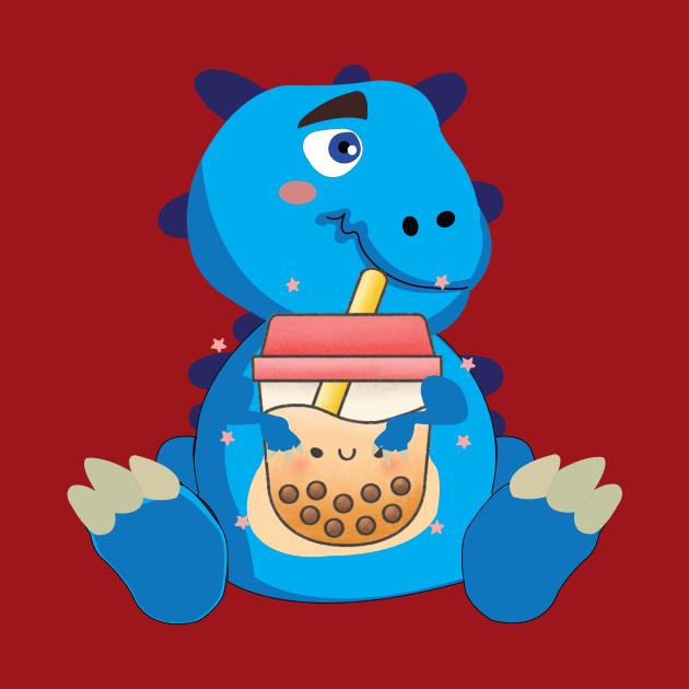 Baby Blue Dino Boba T rex Dinosaur  drinking Bubble tea by Bubbly Tea