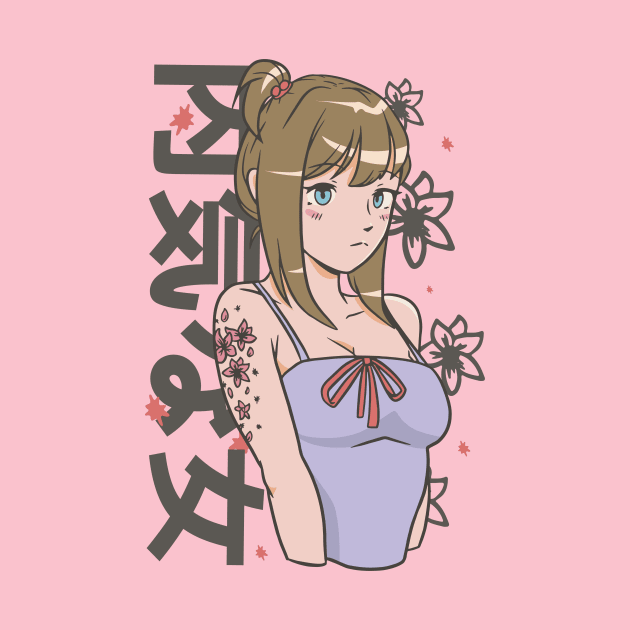 Anime Girl with Flower Tattoo: Shy woman quote by elaissiiliass