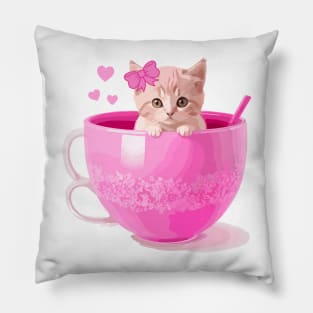 Cute kitten in a cup Pillow