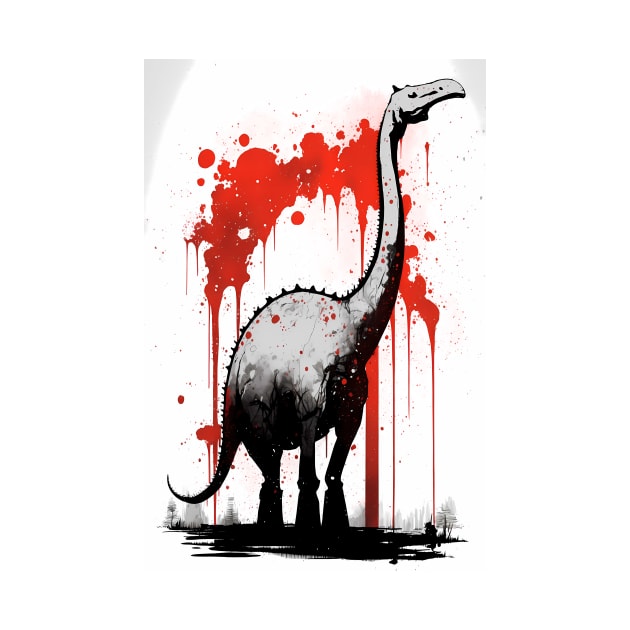 Brontosaurus Ink Painting Black and White and Red by TortillaChief