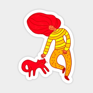 Cool girl with red hair android cat walking, version 3 Magnet