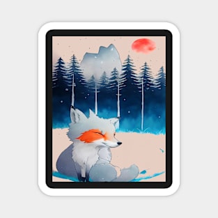 vintage a fox in the wild fox in the wilderness, mountain landscape Magnet