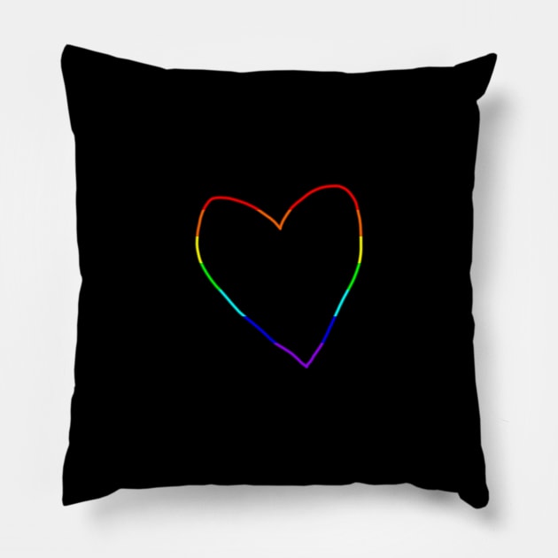 Small Rainbow Heart Outline Pillow by ellenhenryart