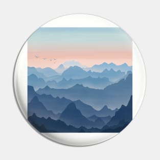 Blue and Orange Rocky Hills Landscape Digital Illustration Pin