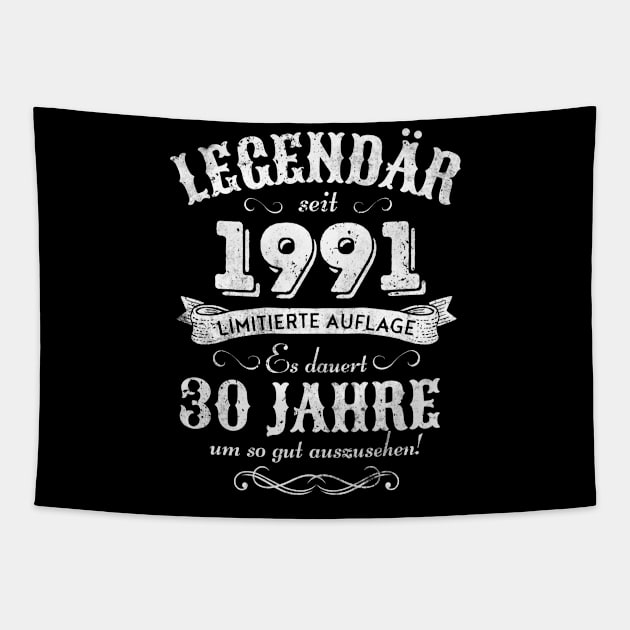 30th Birthday Legendary Since 1991 Retro Tapestry by Schwarzweiss