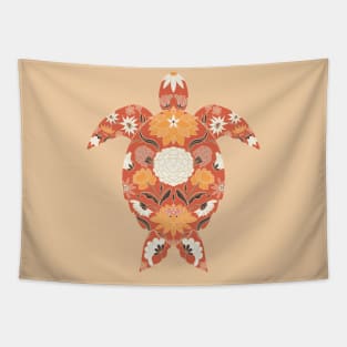 Floral sea turtle - earth tones Tapestry