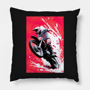 Dirt Bike With Red and Black Paint Splash Design Pillow