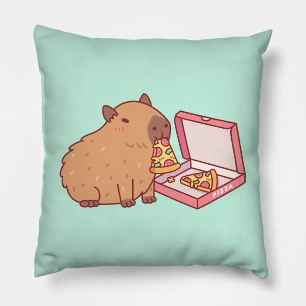 Cute Capybara Eating Pizza Pillow by rustydoodle