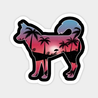 Siberian Husky Beautiful Sunset Beach Palm Tree Magnet