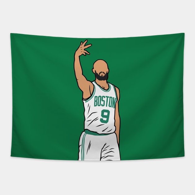 Derrick White 3 Point Celebration Tapestry by rattraptees