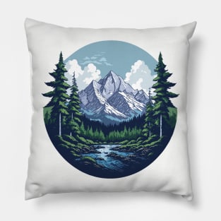 Nature Landscape, the mountain is engulfed by endless tall and beautiful trees Pillow